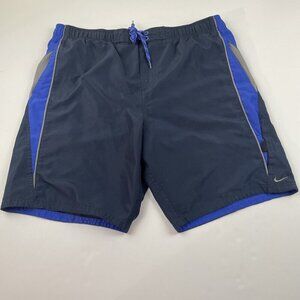 Nike Swim Trunks Board Shorts Men’s Large Drawstring Mesh Lined Black Blue
